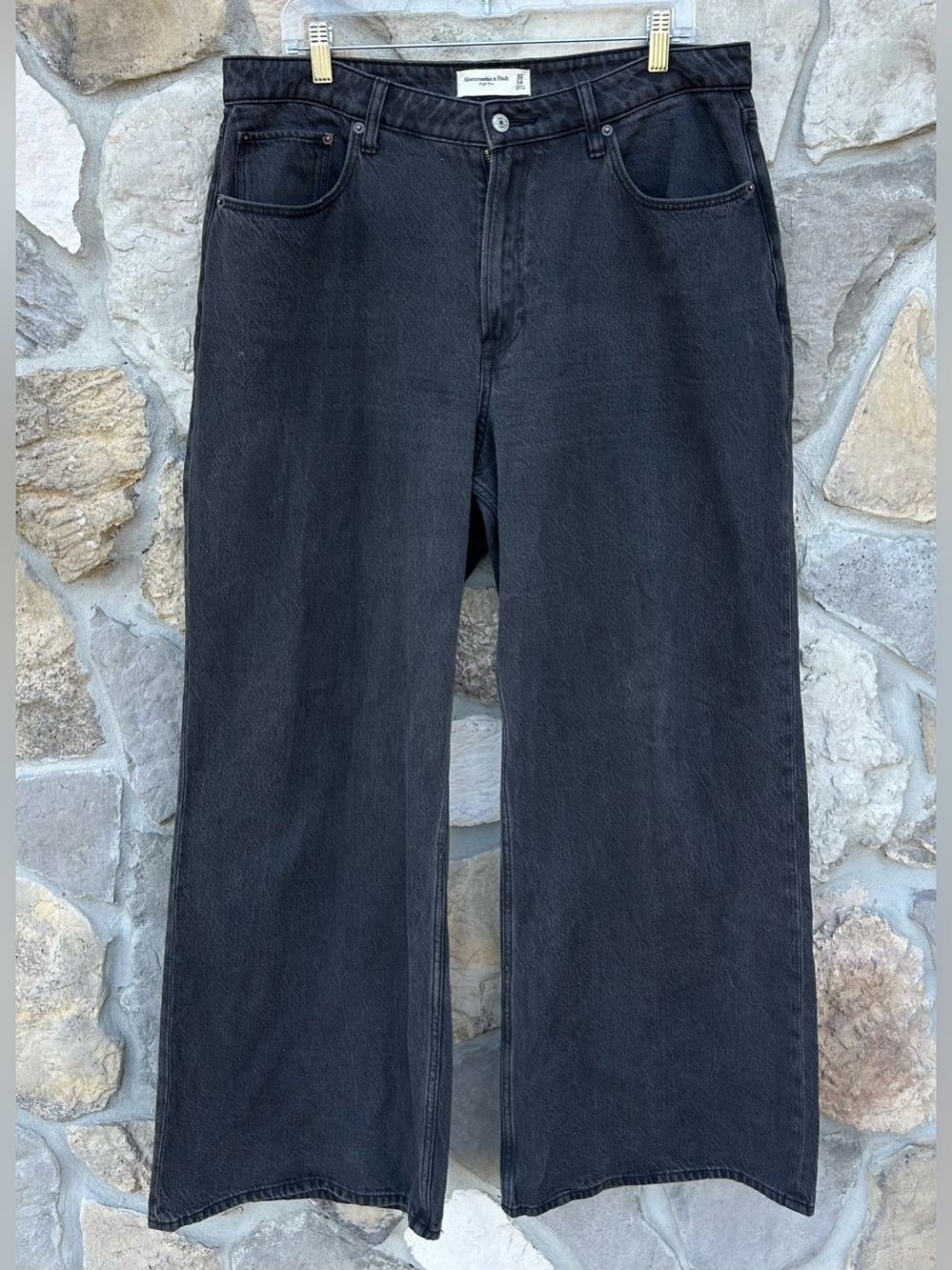 Abercrombie & Fitch High Rise Wide Leg Jeans Size 14 (32) Faded Black Charcoal